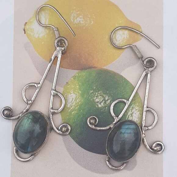 Green Tigers Eye Indian Silver Dangle Earrings Women Bohemian Women Jewelry - Picture 2 of 4